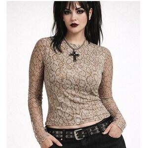 Mesh Snakeskin Y2K Top Whimsygoth Sheer Sleeve Medium INC International Concepts